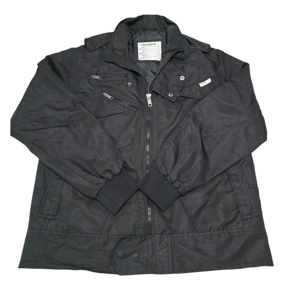 Rocawear Mens Black Tactical Flight Jacket Full Zip Utility Bomber XL 1202R